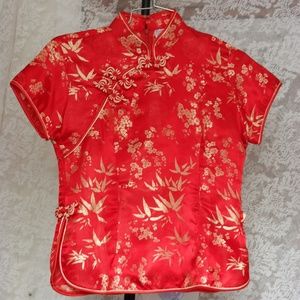 MOVING SALE Gold Embroidered Mandarin Collar Shirt